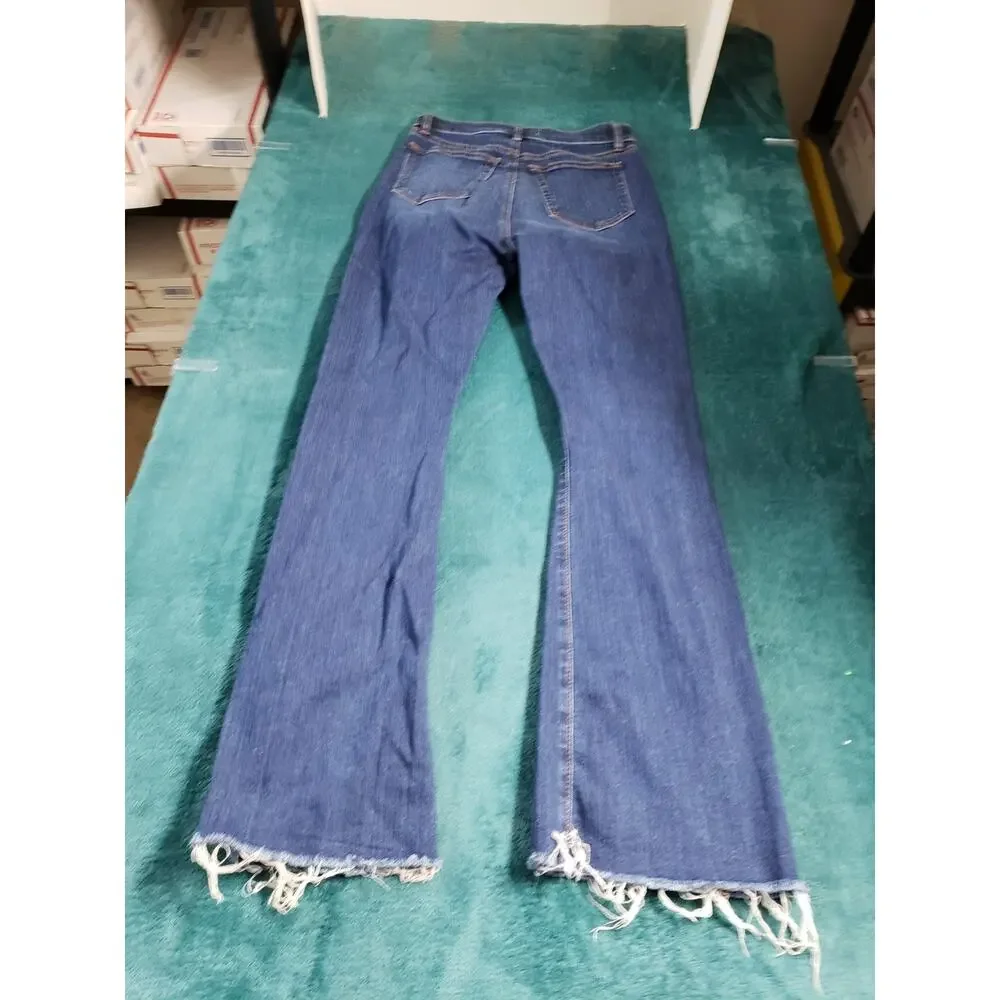 Loft Jeans Size 00 Petite Women Blue Pants Stretch Fray Hem Mid Rise Slim flared